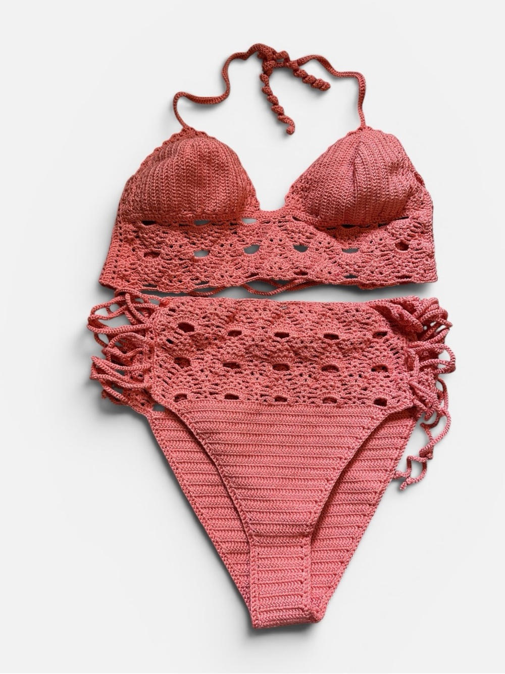 La Knitteria hand knit bikini set coral